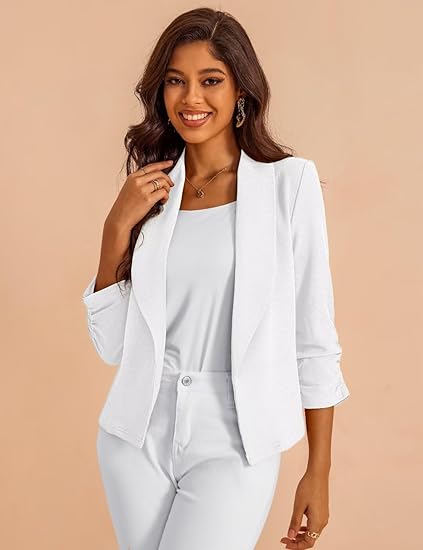 Women's short-sleeved blazer with a front-buttoned design, lightweight cardigan jacket, suitable for both business and casual wear