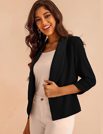 Women's short-sleeved blazer with a front-buttoned design, lightweight cardigan jacket, suitable for both business and casual wear
