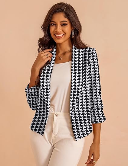 Women's short-sleeved blazer with a front-buttoned design, lightweight cardigan jacket, suitable for both business and casual wear