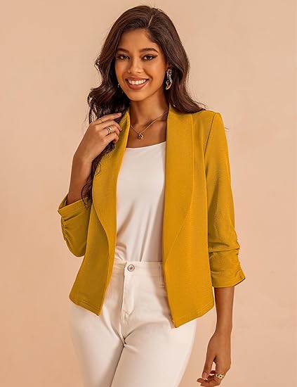 Women's short-sleeved blazer with a front-buttoned design, lightweight cardigan jacket, suitable for both business and casual wear